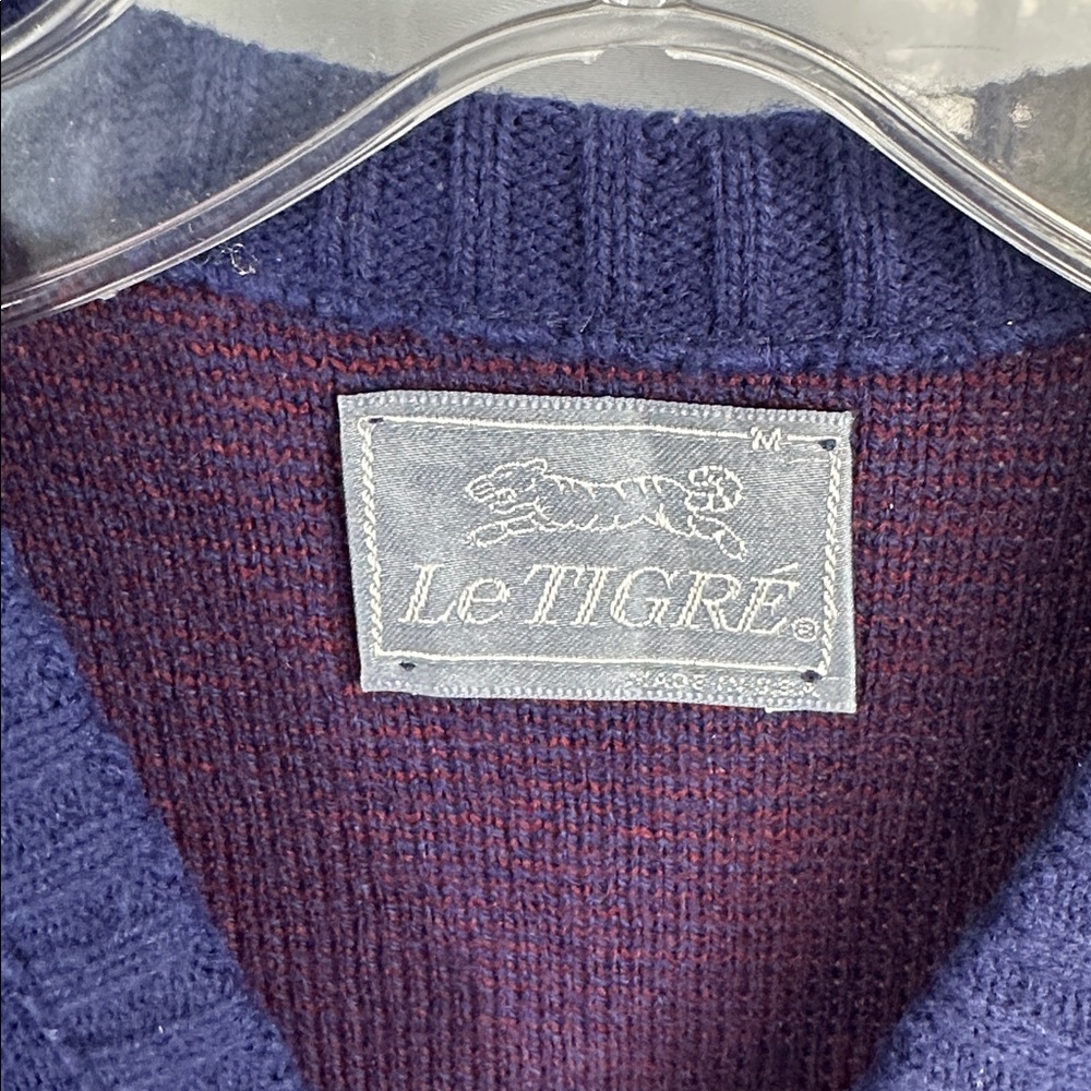 Le Tigre Men's V-Neck Sweater Vest in Navy and Gray - Picture 3 of 7